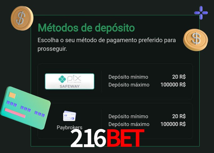 O cassino 216Bet oferece uma grande variedade de métodos de pagamento